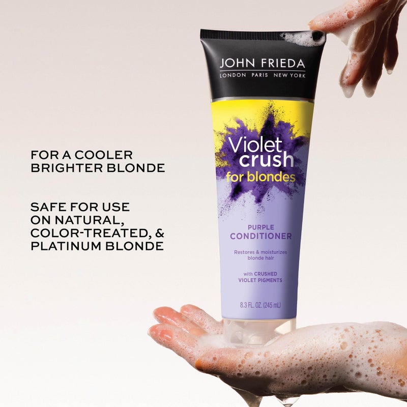 John Frieda Violet Crush Purple Conditioner, Purple Conditioner for Blonde Hair, Crushed Violet Pigments Neutralize Brassy Tones for Cooler, Brighter Blonde, 8.3 Oz - Image 3
