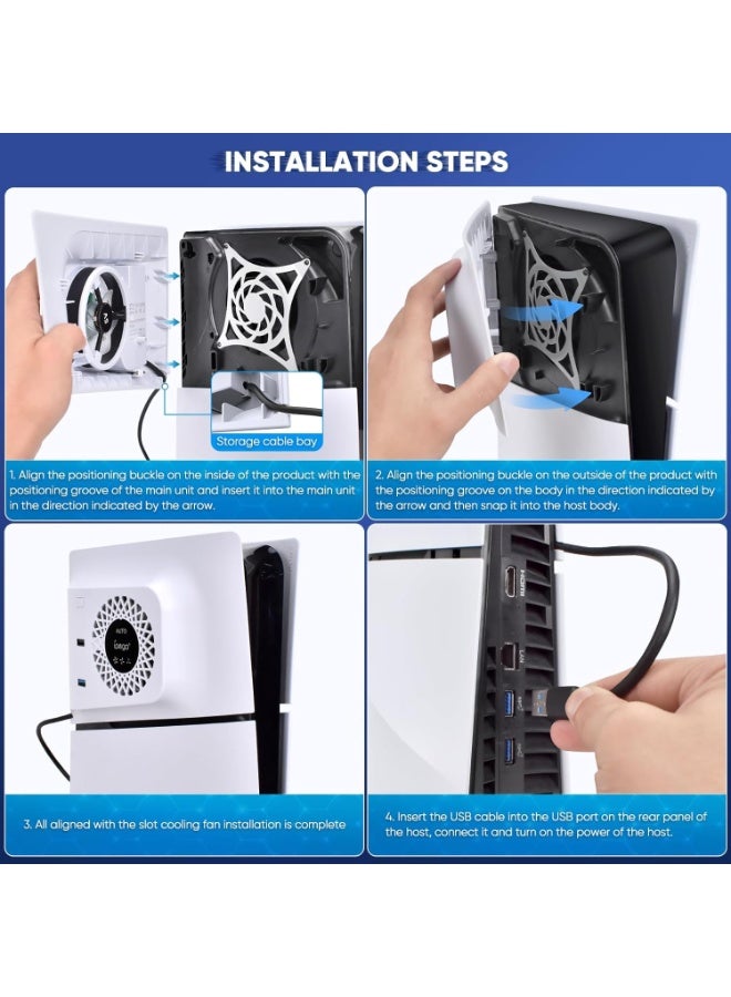 Cooling Fan for PS5 Slim, RGB Quiet Silent Cooling System for PS5 Slim Digital/Discs Edition, Plate Cover with USB 3.0, Accessories for PlayStation 5 Slim Digital/Disc Version Cooler with LED Light - Image 5