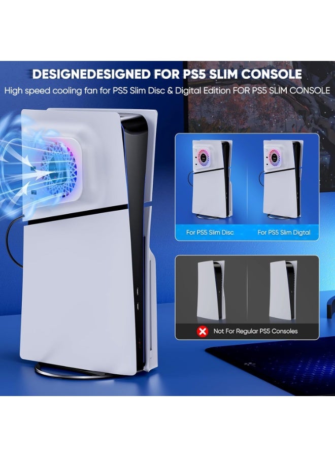 Cooling Fan for PS5 Slim, RGB Quiet Silent Cooling System for PS5 Slim Digital/Discs Edition, Plate Cover with USB 3.0, Accessories for PlayStation 5 Slim Digital/Disc Version Cooler with LED Light - Image 4