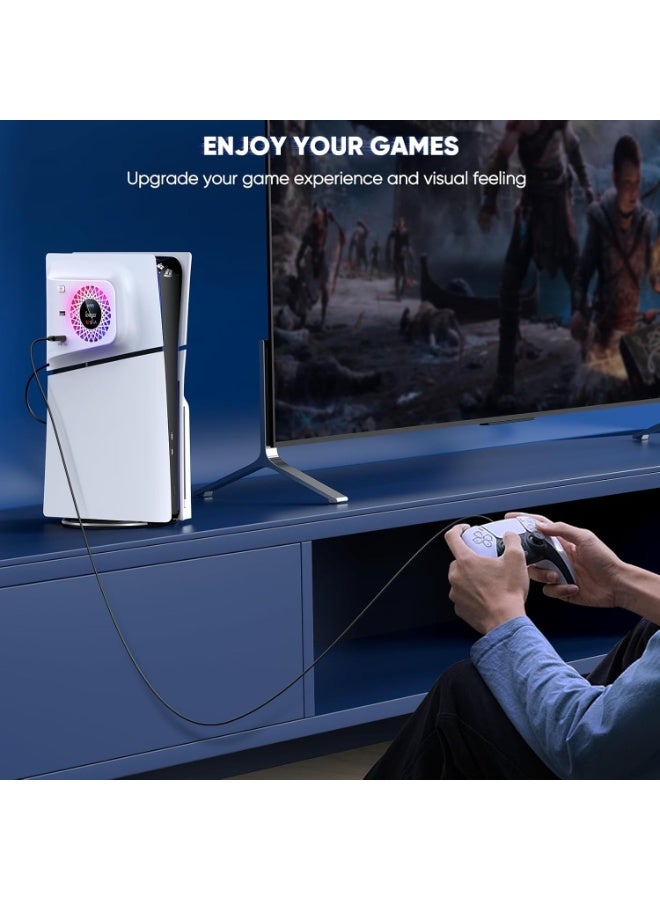 Cooling Fan for PS5 Slim, RGB Quiet Silent Cooling System for PS5 Slim Digital/Discs Edition, Plate Cover with USB 3.0, Accessories for PlayStation 5 Slim Digital/Disc Version Cooler with LED Light - Image 3