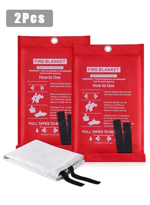 2PCS Fire Emergency Blanket,Fire Blanket for Home and Kitchen,Camping Emergency Blankets,Emergency Fire Retardant Blankets for House,Fireproof Blanket Welding Blanket for Kitchen,Grill,BBQ
