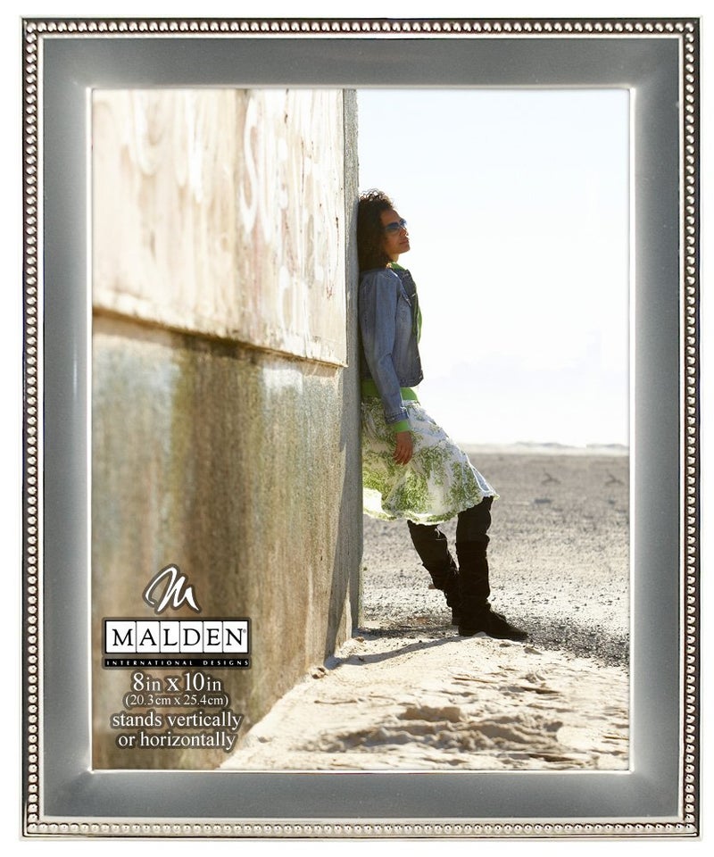 Malden International Designs Classic Silver Metal With Silver Beads 2-Tone Picture Frame, 8x10, Silver - Image 1
