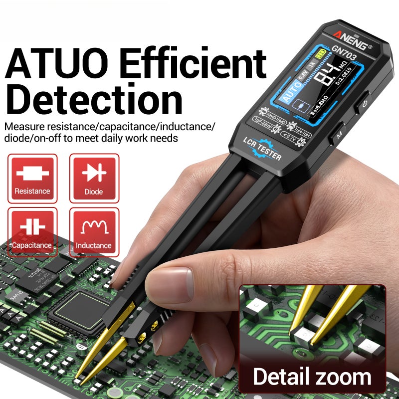 Lcr Tweezer Meter Black - 0.5% Accuracy 3 Test Frequencies Auto Component Identification Compact All-In-One Smd Component Tester for Electronics Technicians Hobbyists - Image 4