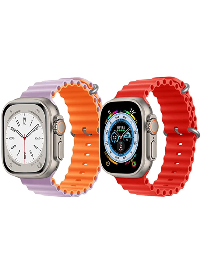 IAF Silicone Ocean Band Strap for Apple Watch Ultra 8 49mm Pink/Orange Double Side Strap with Red Single Color Strap Set of 2