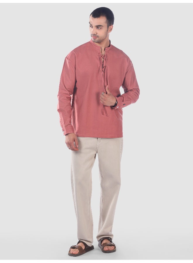 Beyoung Brick Red Oxford Kurta Shirt - Image 5