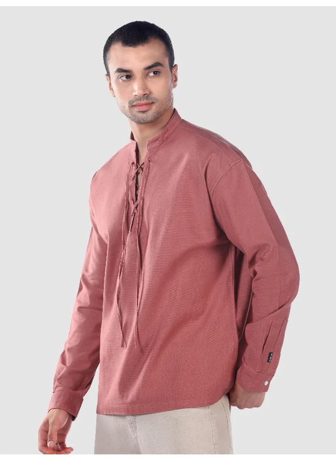 Beyoung Brick Red Oxford Kurta Shirt