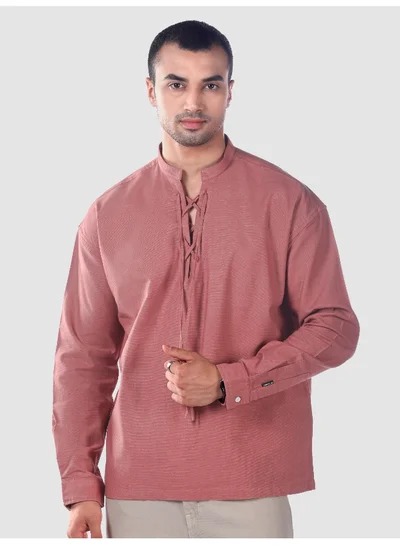 Beyoung Brick Red Oxford Kurta Shirt