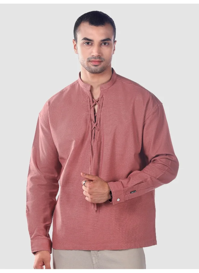 Beyoung Brick Red Oxford Kurta Shirt
