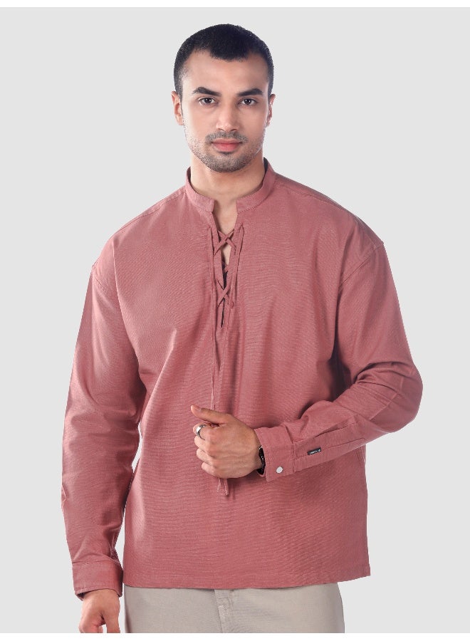 Beyoung Brick Red Oxford Kurta Shirt - Image 1