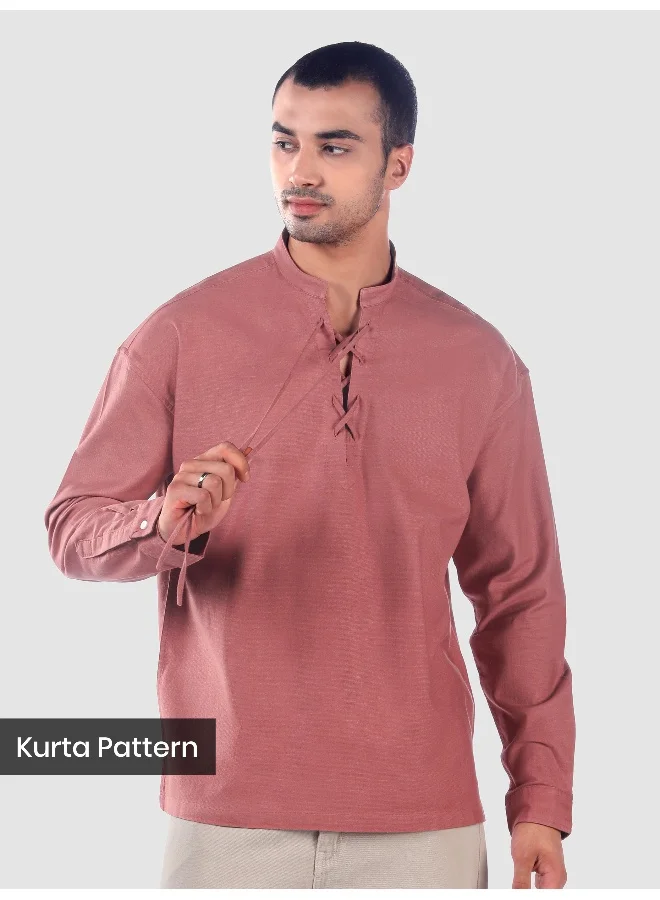 Beyoung Brick Red Oxford Kurta Shirt