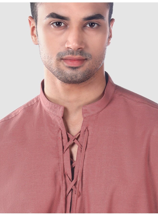 Beyoung Brick Red Oxford Kurta Shirt - Image 4