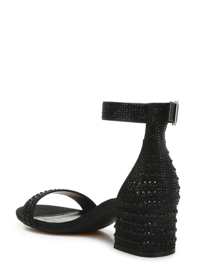 London Rag Rhinestones Embellished Block Sandals in Black