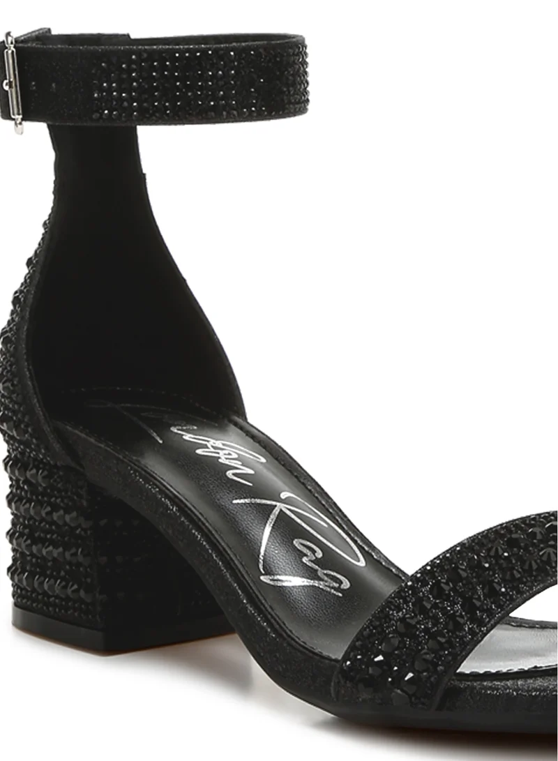 London Rag Rhinestones Embellished Block Sandals in Black