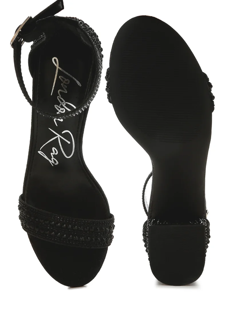 London Rag Rhinestones Embellished Block Sandals in Black
