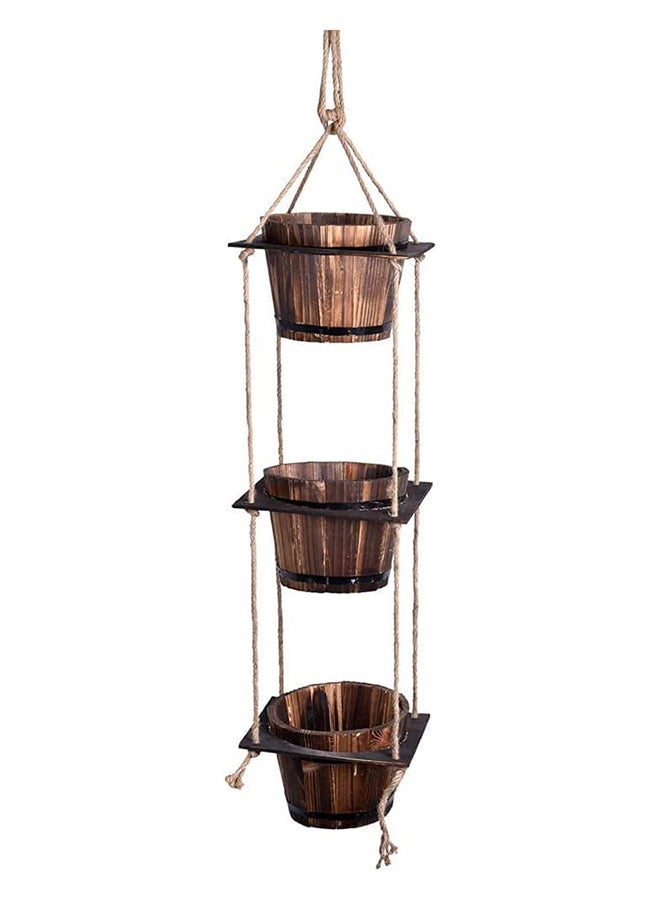HOME TASTE Hometaste Wooden 3 Pot Hanging Planter Wall-Mounted Decorative Flowerpot 3 Pots Solid Wooden Holder Shelves Handcrafted Wood With Rope And Wooden Hanger Plants Pot. 