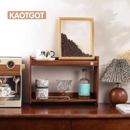 KAOTGOT Coffee Mug Holder Wooden Cup Rack Mug Display Shelf Coffee Cup Holder for Countertop with 2 Tier Wood Coffee Mugs Holder for Kitchen Coffee Cup Storage - Image 2