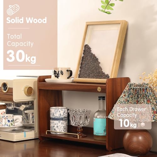 KAOTGOT Coffee Mug Holder Wooden Cup Rack Mug Display Shelf Coffee Cup Holder for Countertop with 2 Tier Wood Coffee Mugs Holder for Kitchen Coffee Cup Storage - Image 4