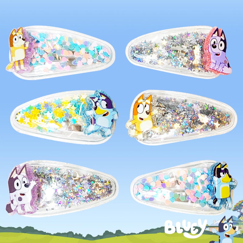 LUV HER Bluey Hair Accessories For Girls, 6pc Cute Hair Clips with Favorite Bluey Character Charms, Magical Confetti Hair Clips, Ages 3+ - Image 3