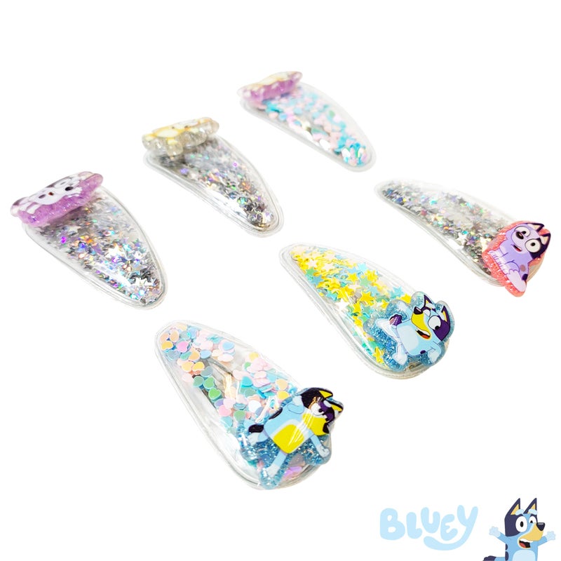 LUV HER Bluey Hair Accessories For Girls, 6pc Cute Hair Clips with Favorite Bluey Character Charms, Magical Confetti Hair Clips, Ages 3+ - Image 2