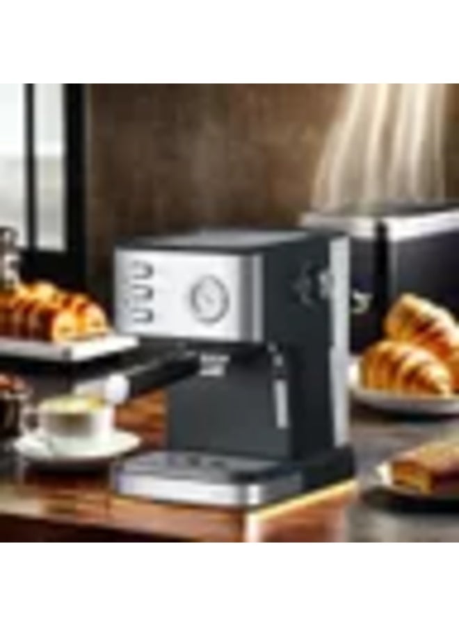 Denx Espresso and Cappuccino Machine 850W, 1.6L water tank, dual stainless steel filter, compatible with coffee capsules and ground coffee, steam frother, overheat protection. - Image 2