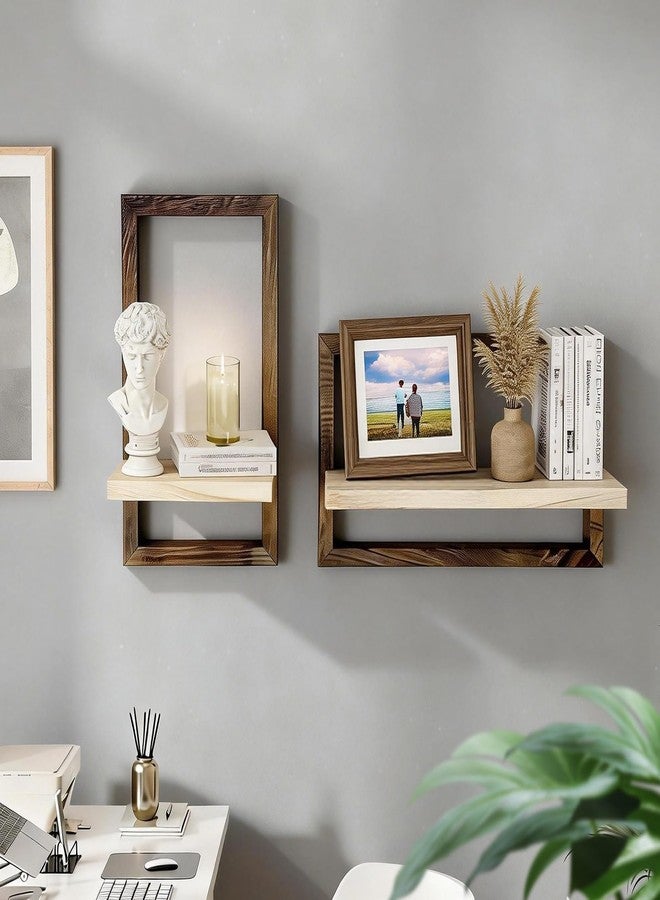 moonysweet Bathroom Floating Shelves for Wall Mounted Farmhouse Home Decor Display Bookshelf SmallSet of 2, Rustic Brown Living Room, Bathroom Kitchen Bedroom - Image 4