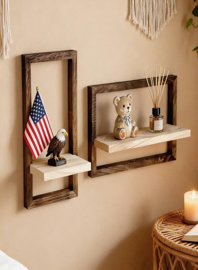 moonysweet Bathroom Floating Shelves for Wall Mounted Farmhouse Home Decor Display Bookshelf SmallSet of 2, Rustic Brown Living Room, Bathroom Kitchen Bedroom - Image 1