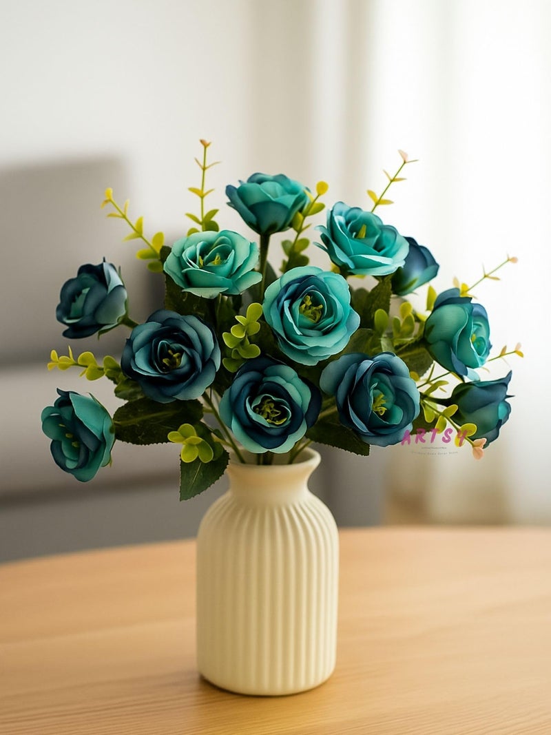 ARTSY® Artificial Flowers Bunch for Decoration Rose Flowers, Ideal for vase, Home, Office Decor, Gifts, Craft, Artificial Plants for Decoration, Without vase, Blue, Combo, 2 Piece, 35 cm Height - Image 1