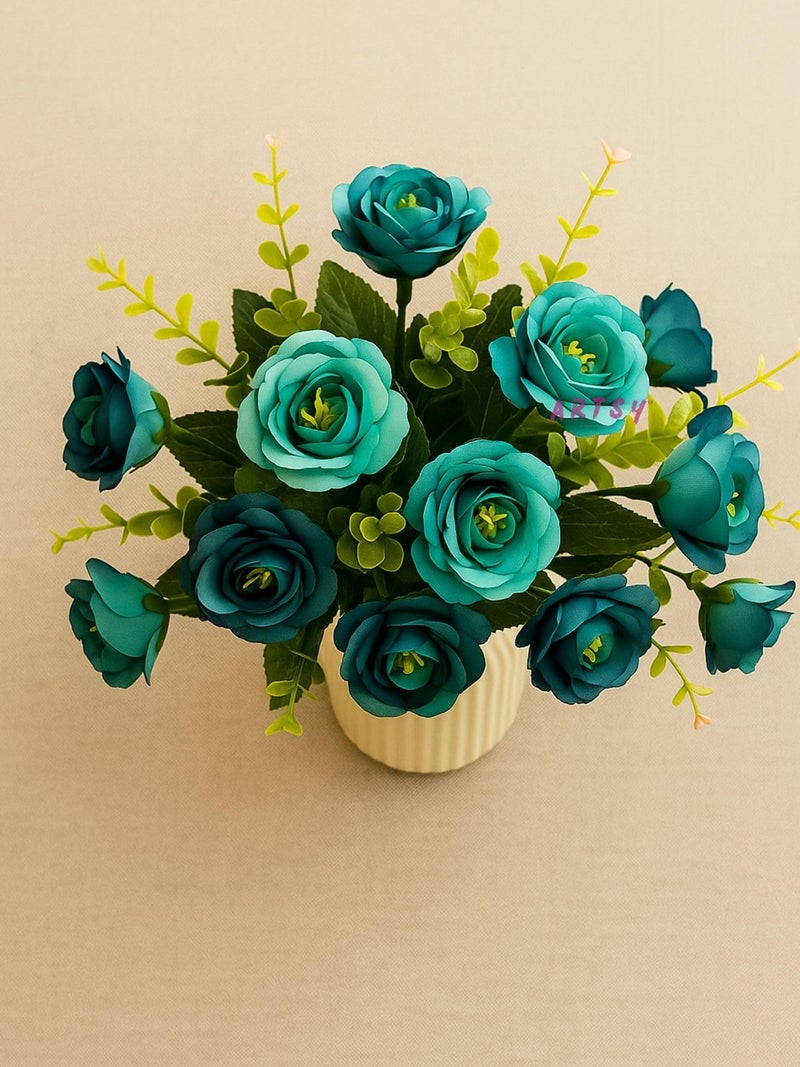 ARTSY® Artificial Flowers Bunch for Decoration Rose Flowers, Ideal for vase, Home, Office Decor, Gifts, Craft, Artificial Plants for Decoration, Without vase, Blue, Combo, 2 Piece, 35 cm Height - Image 3