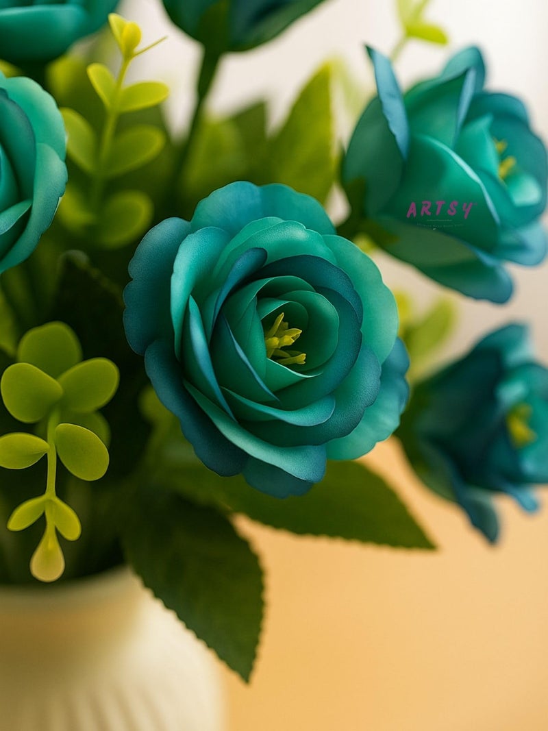 ARTSY® Artificial Flowers Bunch for Decoration Rose Flowers, Ideal for vase, Home, Office Decor, Gifts, Craft, Artificial Plants for Decoration, Without vase, Blue, Combo, 2 Piece, 35 cm Height - Image 2