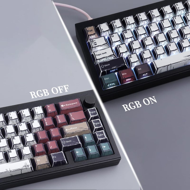 JOMKIZ PBT Keycaps - Side Print Keycaps, Shine Through Double Shot 132 Keys Cherry Profile Backlit Key caps for Cherry Gateron MX Magnetic Switches 60 65 75 100 Percent Mechanical Keyboard - Image 3