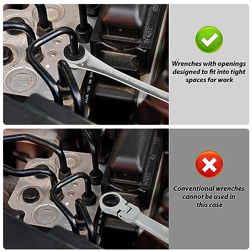 LOSCHEN 12pcs/set 8-19mm Metric Ratcheting Wrench Combination Wrench Set with 72 Teeth, Chrome Vanadium Steel Tubing Ratchet Spanner（US and European Patents） - Image 5