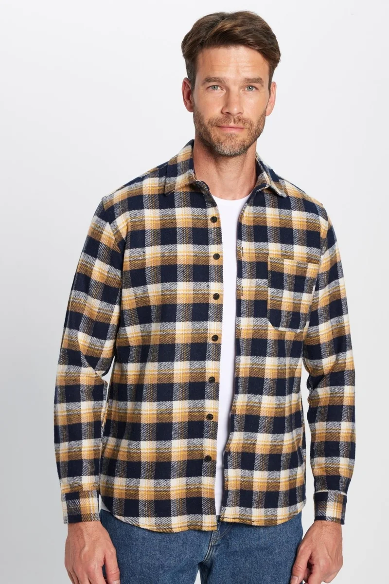 تودورس Men's Classic Fit Regular Cut Lumberjack Single Pocket Checkered Winter Shirt