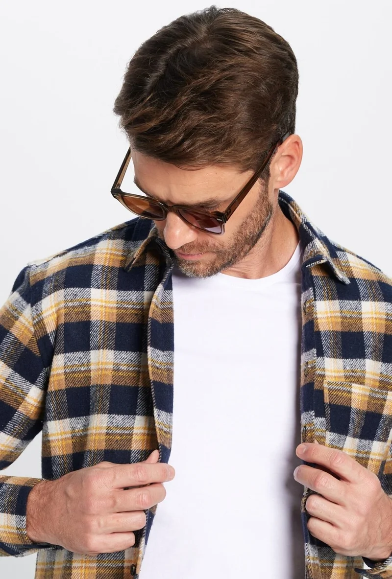 تودورس Men's Classic Fit Regular Cut Lumberjack Single Pocket Checkered Winter Shirt