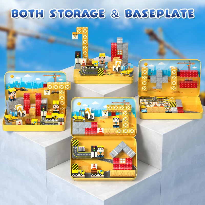 Axirata 60PCS Mini Magnetic Blocks Travel Set for Kids, Mini Magnetic Tiles Building Cubes with Portable Iron Box, STEM Construction Sensory Toy for Toddler Boys Girls Age 3-5 4-8 8-12+ - Image 4