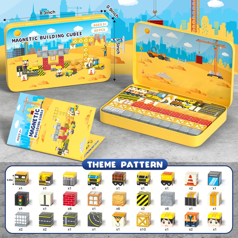 Axirata 60PCS Mini Magnetic Blocks Travel Set for Kids, Mini Magnetic Tiles Building Cubes with Portable Iron Box, STEM Construction Sensory Toy for Toddler Boys Girls Age 3-5 4-8 8-12+ - Image 5