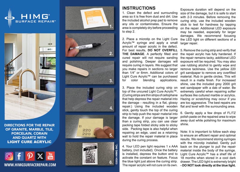 HIMG Clear - Quartz Countertop Repair Kit - Granite Repair Kit - Upgraded Chip Repair Kit for Quartz, Granite, Marble, Corian, Porcelain, Acrylic, Edge Chips and More - HIMG Surface Repair - Image 1