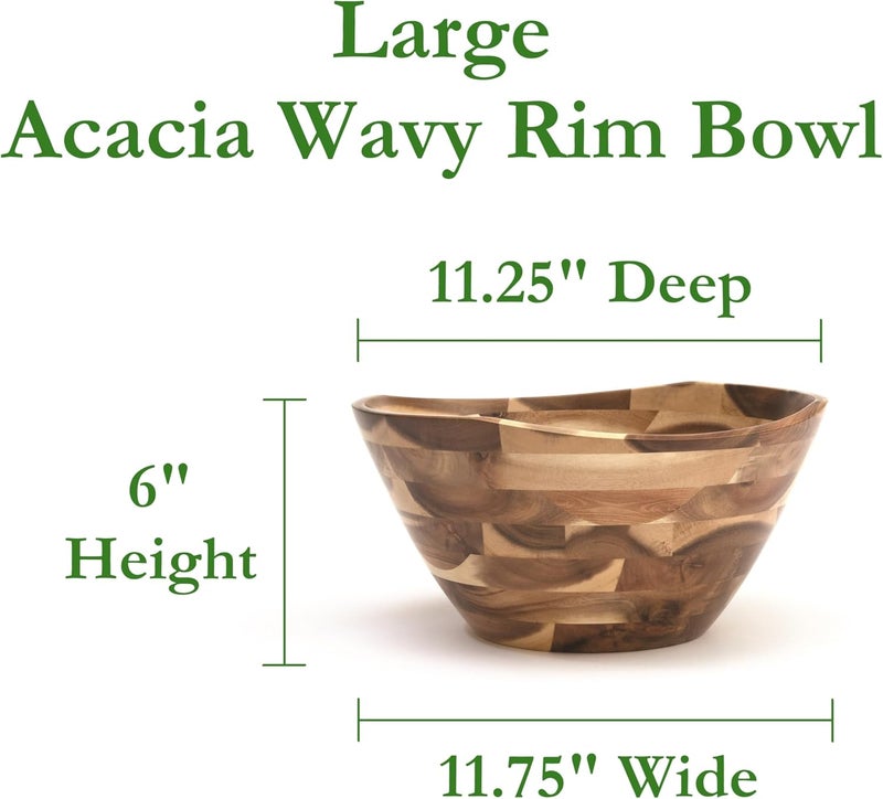 Lipper International 1274 Acacia Wavy Rim Bowl serveware Large - Image 2
