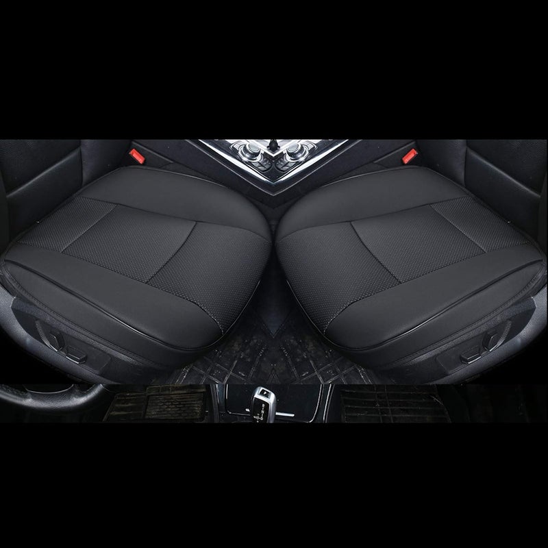 EDEALYN Car Seat Cushions - 2pcs PU Leather Seat Covers for Driver and Passenger (Black-B) - Image 1