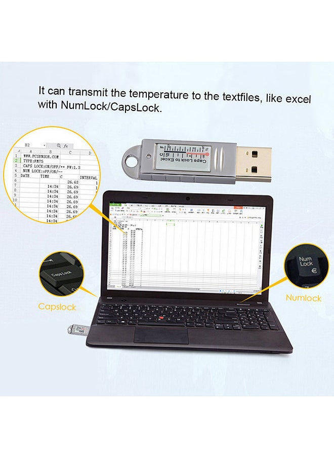Pcsensor - USB Thermometer Temperature Sensor Data Logger Recorder for PC Laptop Silver - Image 1