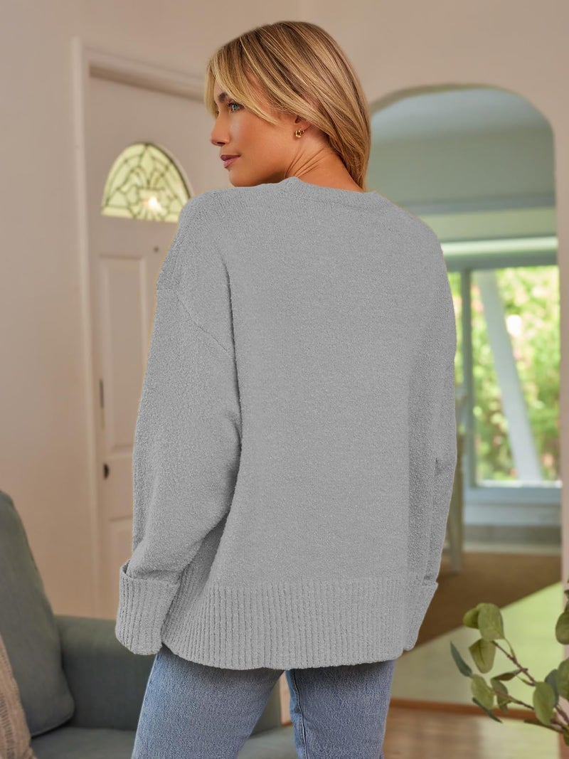 LILLUSORY Oversized Sweater Womens 2025 Fall Fashion Outfits Pullover Long Tunic Old Money Winter Cozy Clothes Cute Crewneck Trendy Knit Chunky Warm Knitted Ladies Top Light Grey - Image 5