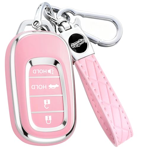 AAWQVRG Key Fob Cover for Honda - Premium Soft TPU Shell Full Protection Case with Keychain, Fits Accord Civic HR-V CR-V Pilot Passport, Pink 4-Button - Image 1