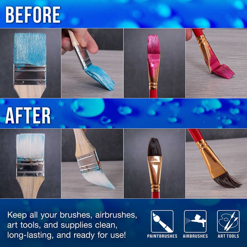 Master Airbrush منظف ماستر إيربروش، زجاجة سعة 16 أونصة - محلول تنظيف سريع المفعول، يزيل بسرعة الطلاء الأكريليكي المائي، والألوان المائية، والمكياج - ينظف إيربروشات مسدودة، والفرش، وأدوات الفنان - Image 5