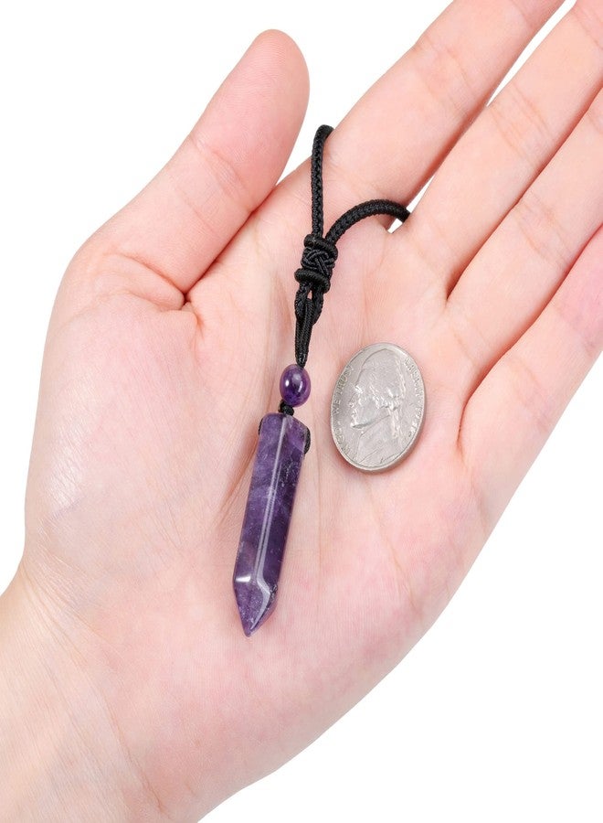 Top Plaza Amethyst Black Obsidian Healing Crystal Stone Necklaces for Women Men Hexagonal Pendant Necklaces Adjustable Braided Rope Natural Gemstone Necklace Jewelry Christmas Gift - Image 5