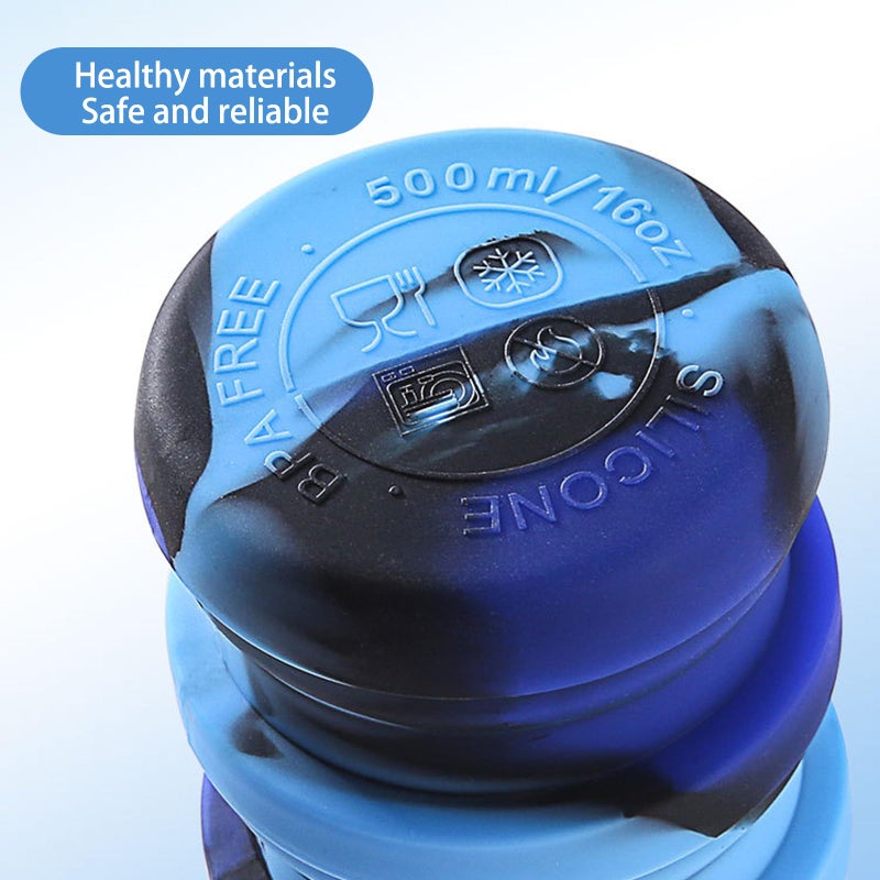 YCTMALL Collapsible Water Bottles Two Pack Travel Sports Portable Sport Water Bottle comes with mountaineering Buckle 501ml silicone Water-proof camping water bottle (Light grey and Purple Color) - Image 4