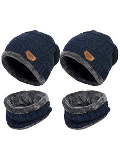 SARAOONT 4 Piece Winter Beanie Hat and Scarf Set All Navy Thick Warm and Cozy for Cold Weather  - Image 1