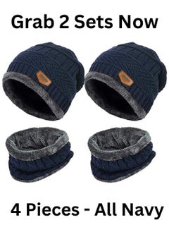 SARAOONT 4 Piece Winter Beanie Hat and Scarf Set All Navy Thick Warm and Cozy for Cold Weather  - Image 2