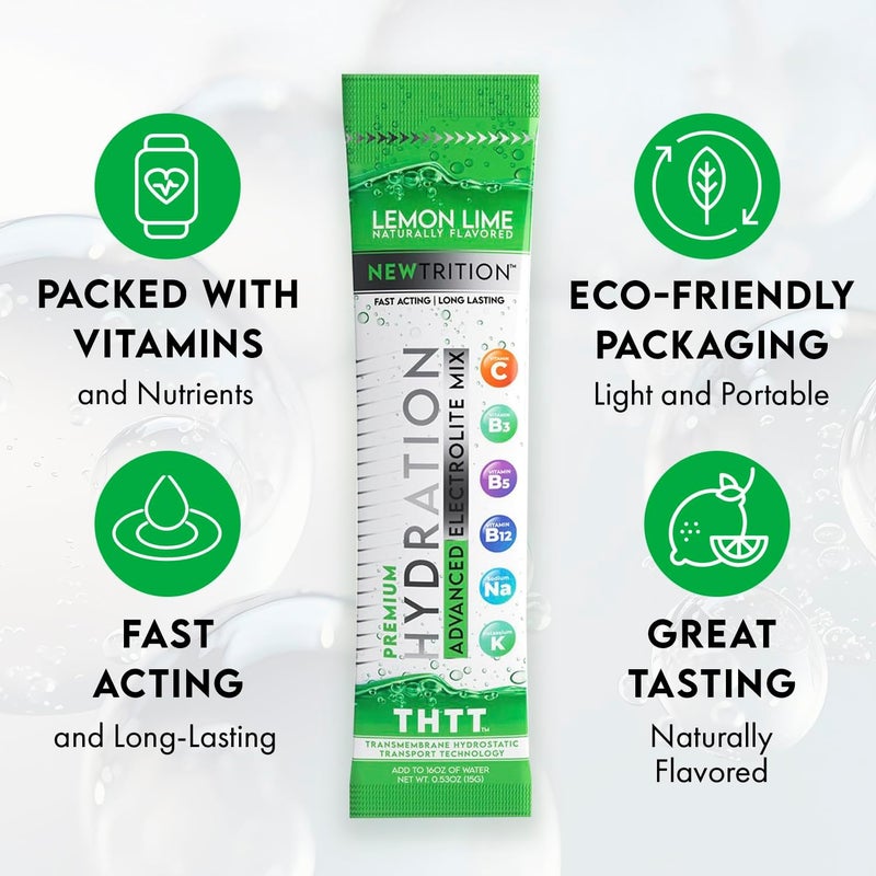 Newtrition Hydration Powder Electrolyte Powder Packets Naturally Flavored Hydrating Packets for Water Fast Acting Electrolytes with Vitamins 12 Lemon Lime - Image 2