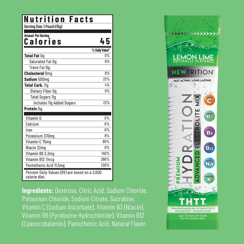 Newtrition Hydration Powder Electrolyte Powder Packets Naturally Flavored Hydrating Packets for Water Fast Acting Electrolytes with Vitamins 12 Lemon Lime - Image 4