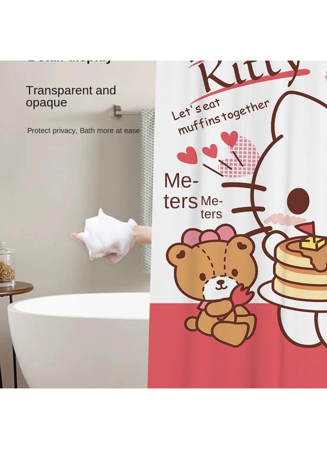Bluejw - Japanese-style Cartoon Shower Curtain Hello Kitty Hello Kitty Waterproof Mildew-proof Dormitory Partition Curtain Hanging Curtain With Hook - Image 1