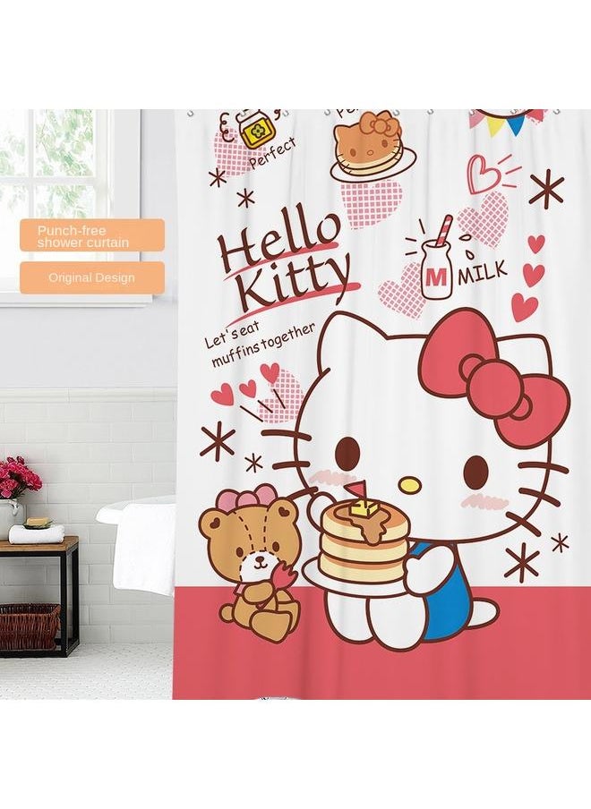 Bluejw - Japanese-style Cartoon Shower Curtain Hello Kitty Hello Kitty Waterproof Mildew-proof Dormitory Partition Curtain Hanging Curtain With Hook - Image 1